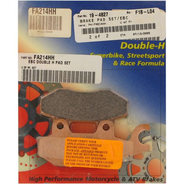 Plaquettes de frein moto EBC EBC Mtal Fritt Type HH FA214HH