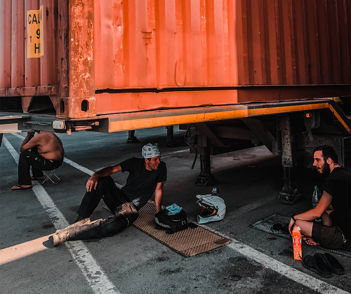 resting under the truck