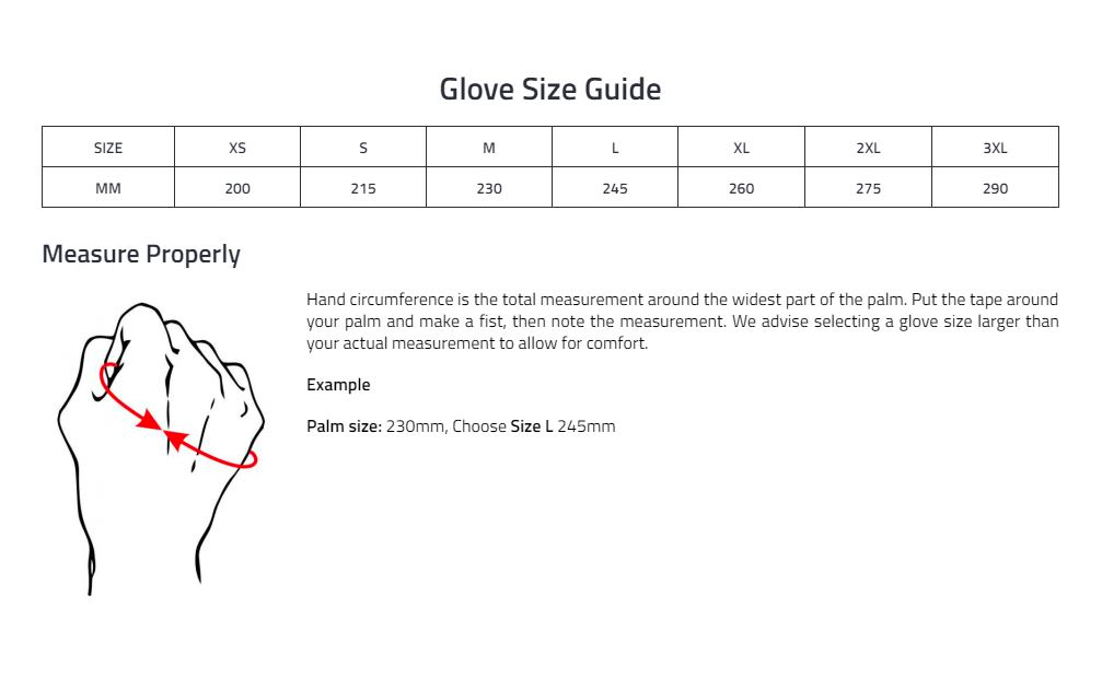 guide de taille gants moto knox