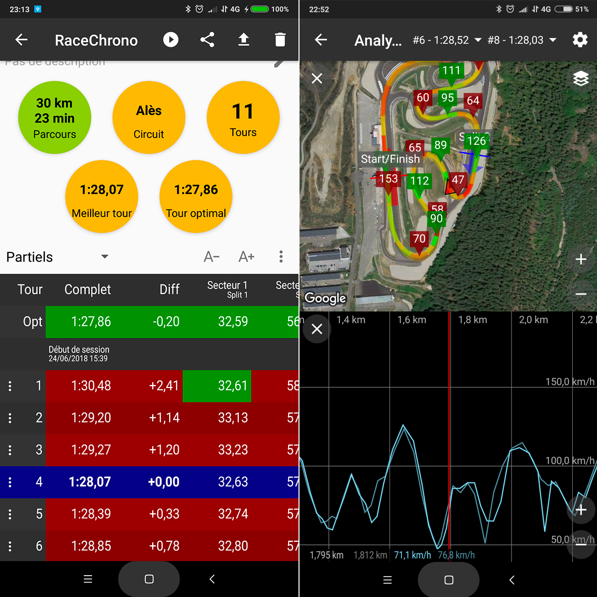 screenshot appli mobile racechrono