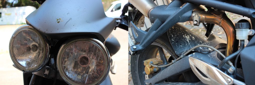 avant le nettoyage de sa moto sale
