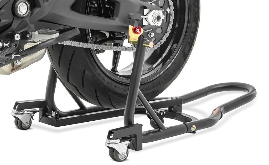 bequille centrale moto pour proteger les suspenssions